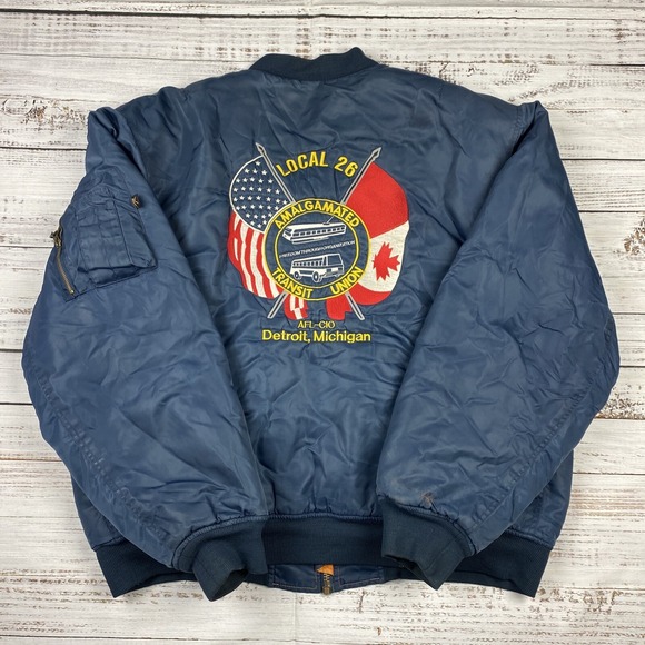 VTG Almagamted Transit Union Bomber Jacket American Flag Canada Detroit Michigan